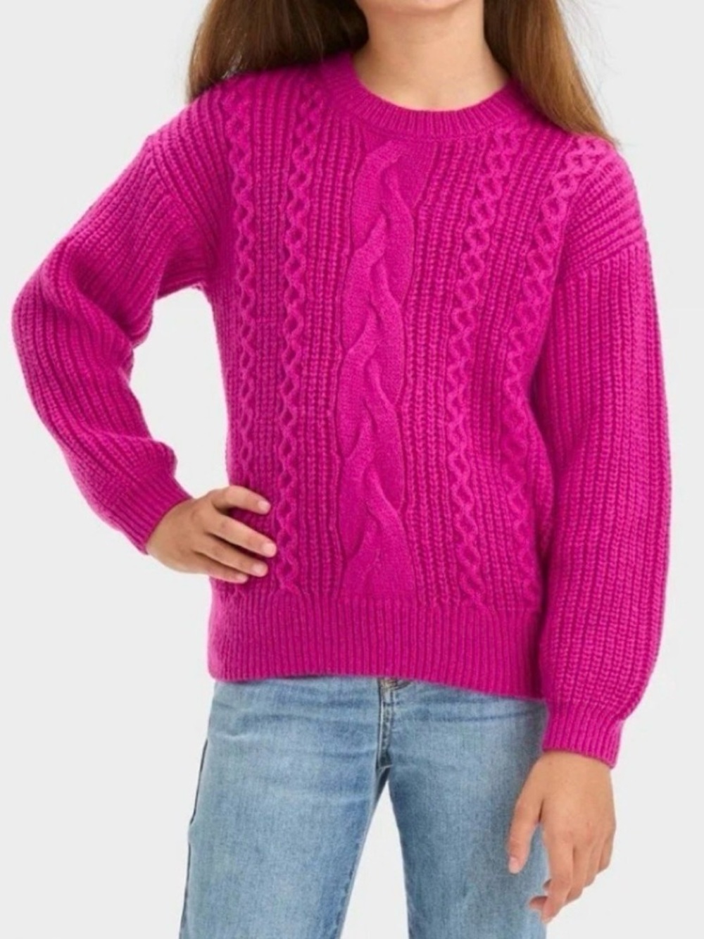Cat & Jack Fuchsia Cable Knit Crewneck Pull In Sweater Size M(8) Winter NWOT